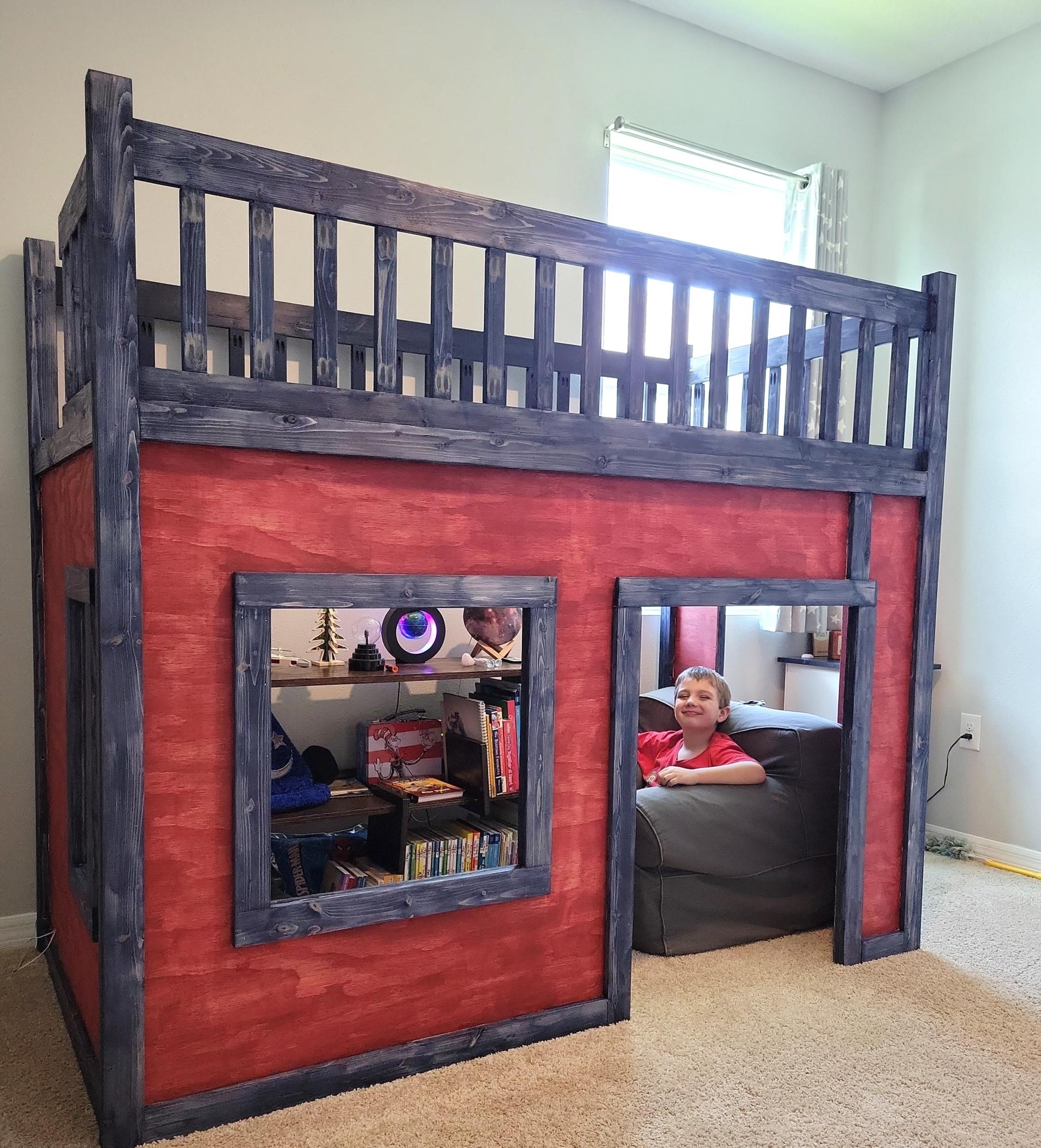 Kids bed hot sale with play area